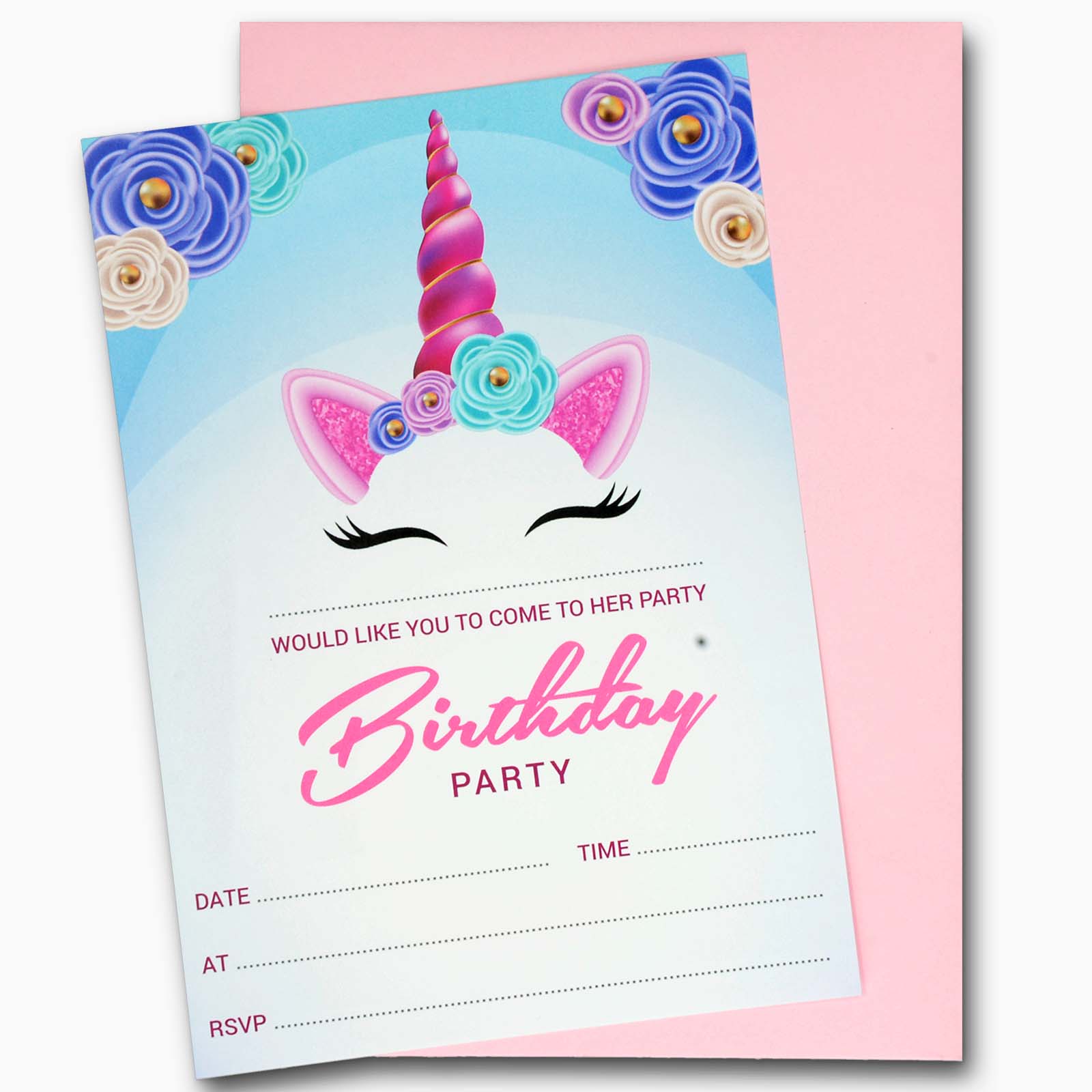 10 x Unicorn Birthday Party Invitations Invites, Girl Children Kids